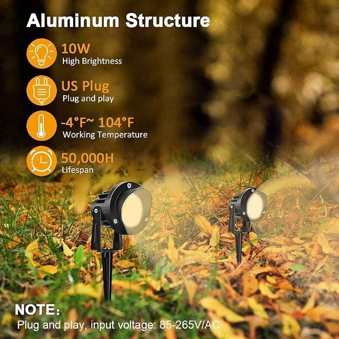 Romwish LED Landscape Spotlight 10W, Outdoor Landscape Lighting 120V Plug-in, 1100LM Waterproof LED Landscape Lights, Landscape Spot Lights for Yard, Garden, Tree, Driveway, 3000K Warm White-4 Pack