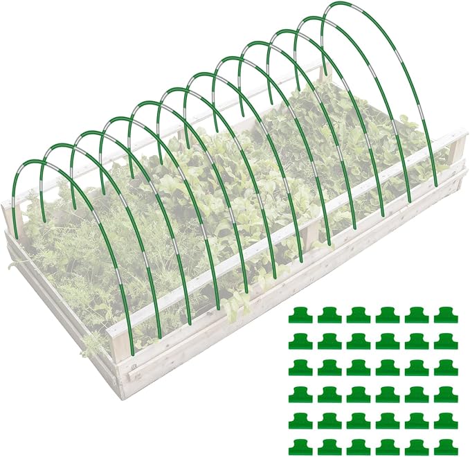 72 Pack Garden Hoops for Raised Beds, 12 Sets Fiberglass with PVC | Durable, Rust-proof, DIY greenhouse tunnel, For row cover, Bird netting, Plant frost protection, Extends growing season