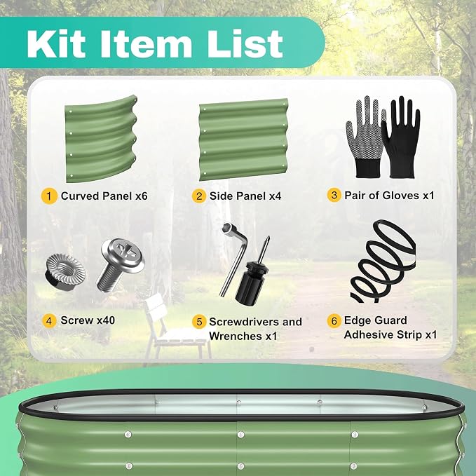 2PCS 4x2x1 FT Oval Metal Raised Garden Bed Kit, Open Bottom Design Elevated Garden Planter Box Outdoor, Trough Planter for Outdoor Plants, Flower, Vegetables, Fruit, Herbs (Green)