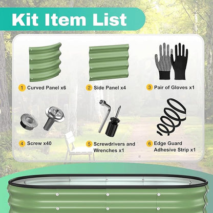 2PCS 4x2x1 FT Oval Metal Raised Garden Bed Kit, Open Bottom Design Elevated Garden Planter Box Outdoor, Trough Planter for Outdoor Plants, Flower, Vegetables, Fruit, Herbs (Green)
