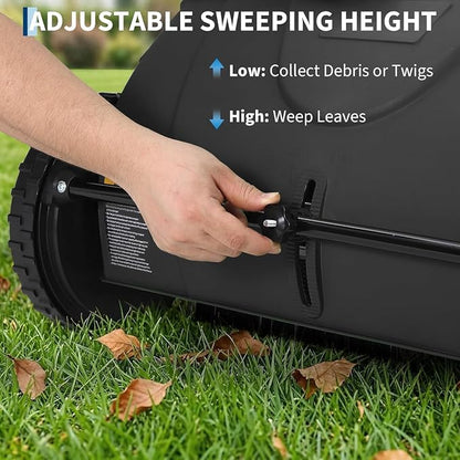 Push Lawn Sweeper, 21inch Leaf & Grass Collector, Heavy Duty Thickened Steel Durable Manual Leaf Sweeper to Use with Large Capacity 3.5 Cu. ft. Mesh Collection Hopper Bag, 2 Spinning Brushes