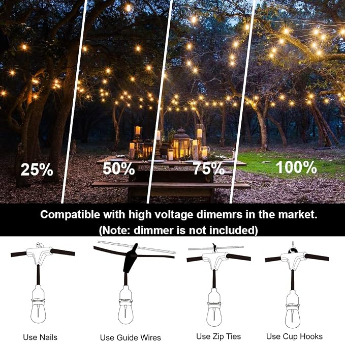 SUFEIMAS Outdoor String Lights LED 150FT with 46 Sockets 48pcs S14 Shattreproof Edison Bulbs,Dimmable LED Outdoor String Lights for Outside, Patio,Backyard, Market, Cafe (2 * 75FT)