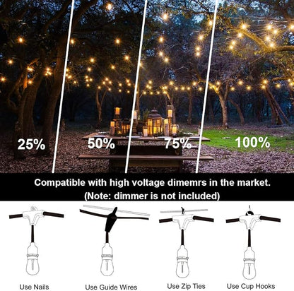 SUFEIMAS Outdoor String Lights LED 150FT with 46 Sockets 48pcs S14 Shattreproof Edison Bulbs,Dimmable LED Outdoor String Lights for Outside, Patio,Backyard, Market, Cafe (2 * 75FT)