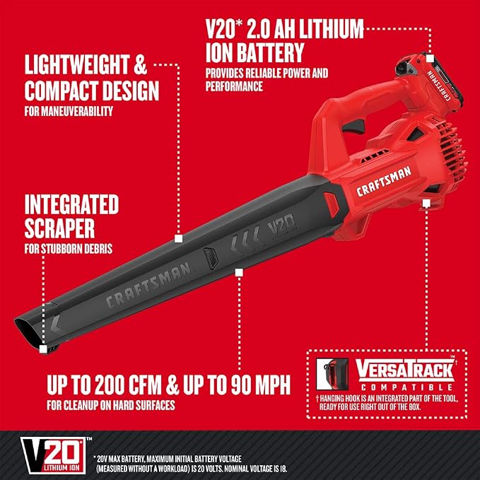 CRAFTSMAN 20V MAX Cordless Leaf Blower Kit with CMCBL710D1 Battery & Charger, 0.065-Inch 3-Pack String Trimmer Line Spools CMZST0653