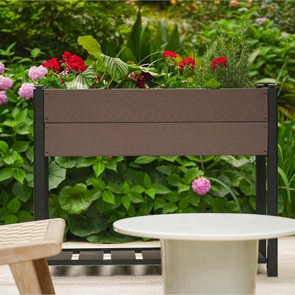 Garden Raised Bed with Shelf, 43*20*33.5in Deep Root Planter Box for Patio, Outdoor Herb with Bottom, Vegetable, and Flower Gardening - Durable Wooden Style Planter Box for Easy Mobility and Clearance