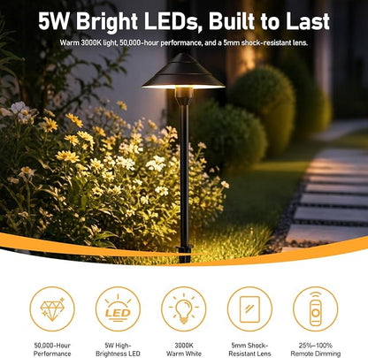 14-Light Low Voltage Landscape Lighting System, 12 Pathway Lights & 2 Spotlights, 72W 24V ETL Controller, Plug-and-Play, IP65 Waterproof, Remote & Timer, 3000K Warm White, 140FT for Path Garden