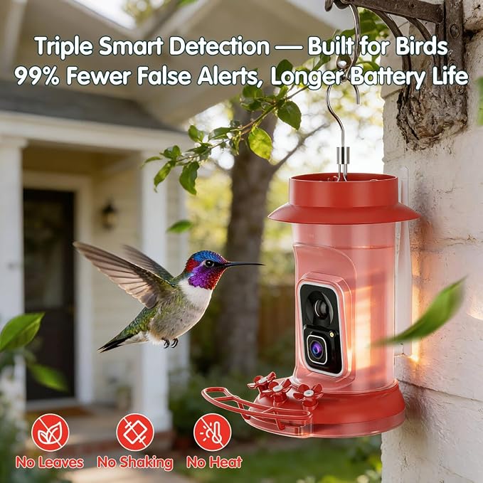 Hummingbird Feeder with Camera, 4K Ultra HD Video at 30fps, 10x Slow-Motion at 120fps,1.9in Closer Focus, No Subscription,Leak Proof, Ant Moat,Solar Powered, 2.4G&5G Wi-Fi,Bird Lover Gift