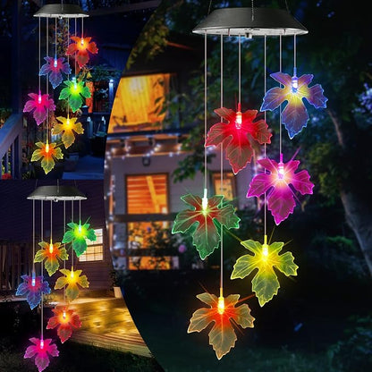 Toodour Solar Wind Chimes, Color Changing Maple Leaf Wind Chime, LED Mobile Wind Chimes, Waterproof Outdoor Wind Chime Lights for Garden, Patio, Party, Window, Thanksgiving