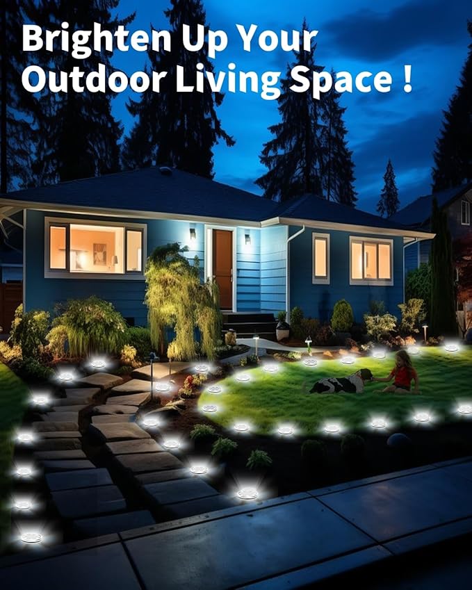 SenLuKit Solar Ground Lights Outdoor 18 Pack Waterproof, Upgraded Solar Garden Lights with 4 Side Light, Stainless Steel Solar Powered Disc Landscape Light for Walkway Lawn Yard Patio Deck-Cool White