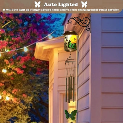 Solar Wind Chimes for Outdoor, Butterfly Garden Decorations Memorial Wind Chimes Deep Tone, Sympathy Windchimes for Outside Garden Décor, Gifts for Mom, Grandma-Butterfly