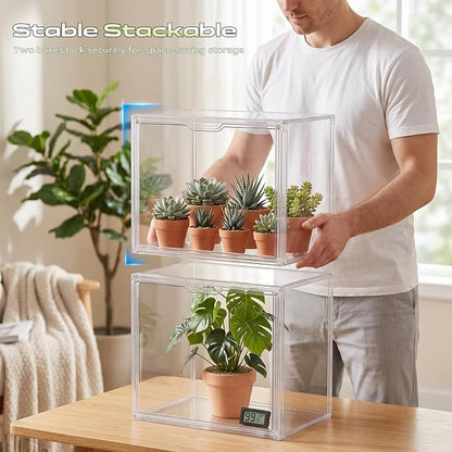 Mini Greenhouse for Indoor, Clear Tabletop Stackable Green House, Portable Acrylic Plant Green House with Magnetic Waterproof Door for Plants Grow Warmer, Seed Starting...