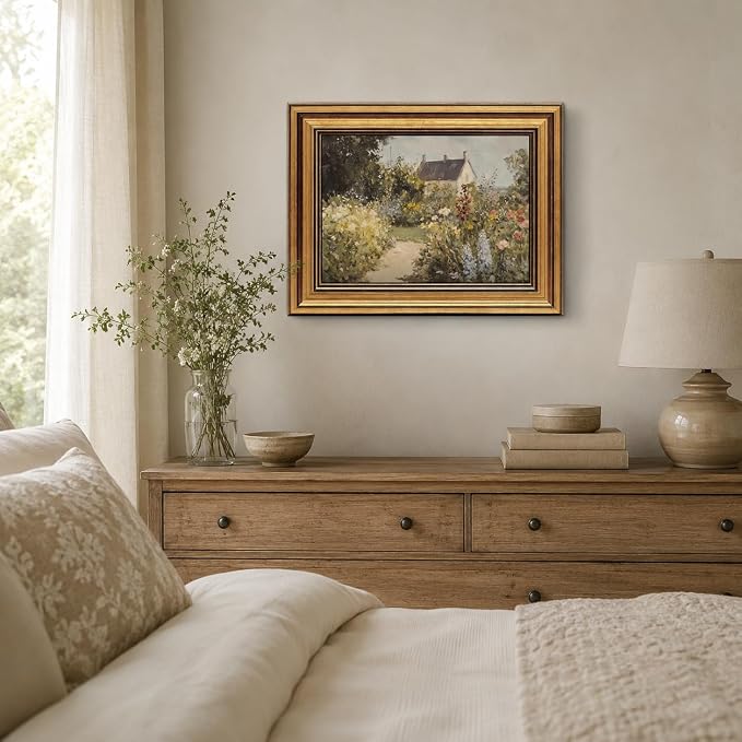 Devunaty Gold Framed Vintage Painting Wall Art Nature Wildflower Landscape Wall Decor Country Farmhouse Garden Floral Pictures Rustic Cottagecore Aesthetic Poster for Bathroom Living Room 16"x24"