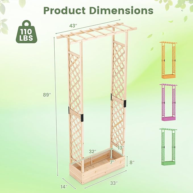 Giantex Wooden Raised Garden Bed with Trellis & Hanging Roof, Fir Wood Planter Box, 89” Freestanding Elevated Garden Bed for Outdoor Climbing Plants Vegetables Flowers, Patio & Balcony, Natural