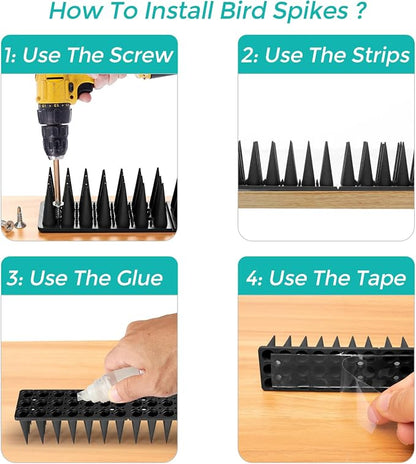 Bird Spikes, 40 Pack Pigeon Cat Squirrel Raccoon Animal Deterrent Spikes Anti-Climb for Outside Anti-Animal Defender Spikes to Keep Birds Away, Black
