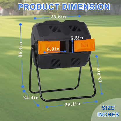 FDW Outdoor Compost Bin,43 Gallon Dual Chamber Tumbling Composting Bin with Sliding Doors Compost Tumbler for Garden Patio Kitchen Yard,Orange Door