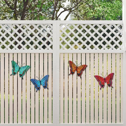 dreamskip 4 Pack Butterfly Wall Decor Art, Vivid Butterflies Outdoor Metal Wall Art with Colorful Pattern, Outdoor Garden Yard Fence Patio Decor Gift for Women Mom