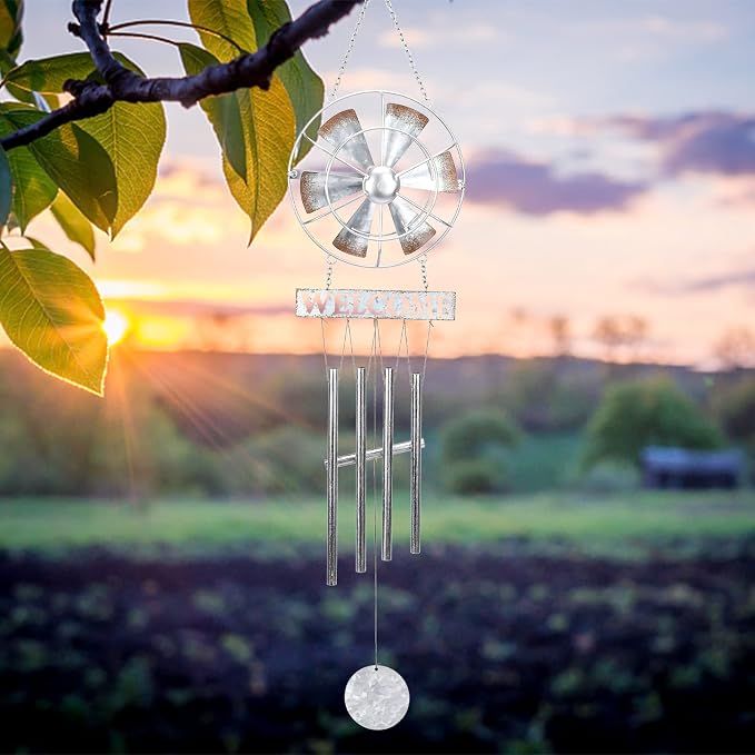 MUMTOP Wind Chimes for Outside, Metal Wind Chimes Outdoor with Wind Spinner and Welcome Sign for Home, Garden and Patio Decor