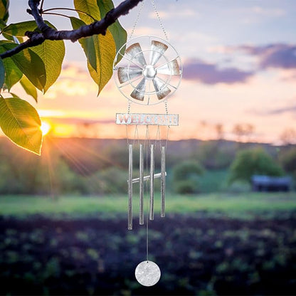 MUMTOP Wind Chimes for Outside, Metal Wind Chimes Outdoor with Wind Spinner and Welcome Sign for Home, Garden and Patio Decor