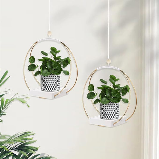hismocal 2 Pack Hanging Planter Holder for Indoor Plants, Plant Hanger with Sturdy Wood Base,Modern Boho Macrame Wall Ceiling Window Stands(Plants/Pots Not Included)
