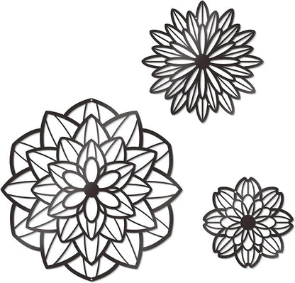 Zzbakress 3 Pcs Metal Flowers Wall Decor Black Wall Decor Metal Flower Art Farmhouse Wall Art Multiple Flowers Hanging Decor for Bathroom Living Room Kitchen Garden Office (Black Modern)