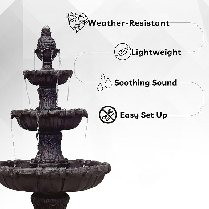XBrand 58.3" 3-Tier Outdoor Freestanding Water Fountain - Classic Leaf Design, Brown Resin, Large Bird Bath with Pump - Ideal for Yard, Lawn and Garden, Porch Décor