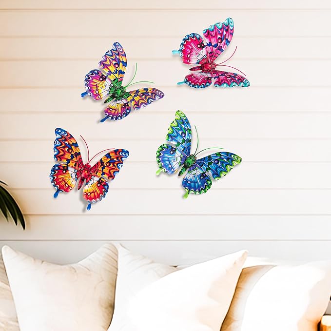 SUNREEK Metal Butterfly Wall Decor, 6 Inches Outdoor Wall Art for Fence Garden Yard Room Patio Balcony Decorations (4, Butterfly-D)