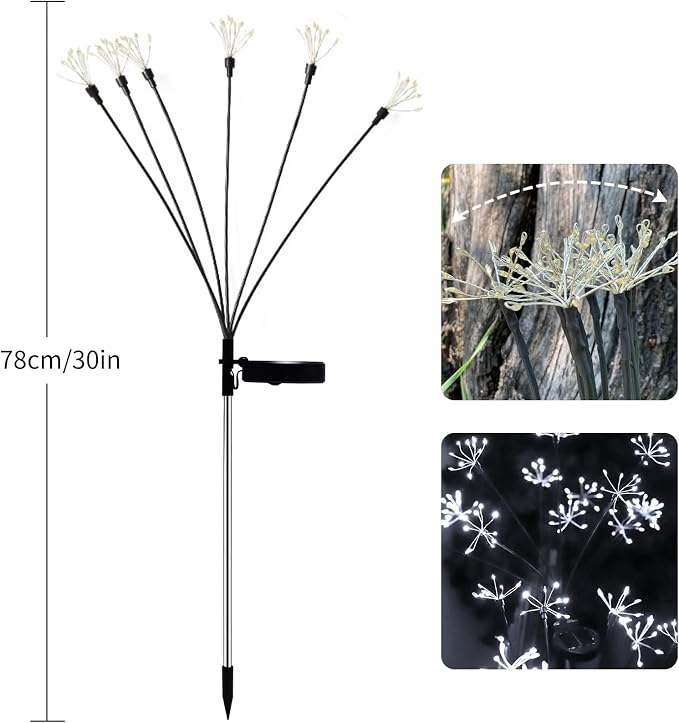 JJGoo Solar Garden Lights, New Upgraded 2 Pack Solar Swaying Starburst Light, Waterproof Fireworks Outdoor Lights, Yard Patio Pathway Decoration, White