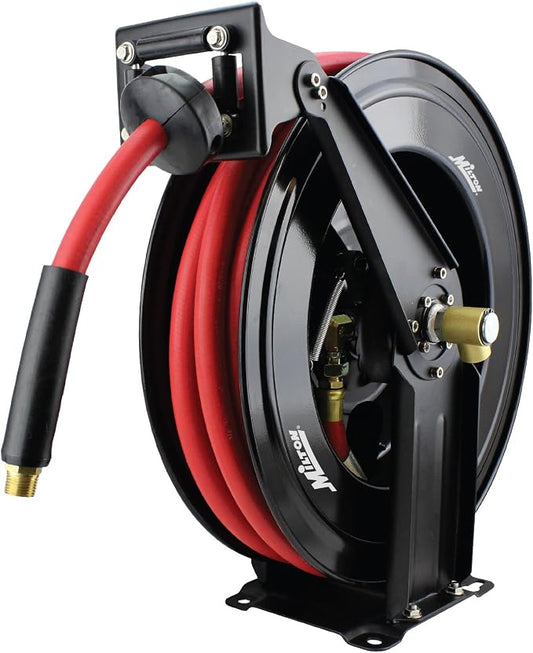 Milton 2780-50D Steel Dual Arm Air Hose Reel (1/2" x 50 ft.) and Milton 2780-6LH Air Leader Hose (1/2" x 6 ft.)