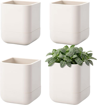 Phoenix Vine 3.5 Inch Wall Mounted Self-Watering Planter Pot for Indoor Houseplants and Herbs | Hanging Planter for Window Sills, Bathroom Walls, Home & Office Décor, Oatmeal, Set of 4, 01-A-G-4
