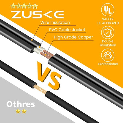 Zuske 25ft Outdoor String Lights, LED Patio Hanging With 12 Shatterproof Bulbs, Waterproof ETL Listed Bistro for Backyard Garden Cafe