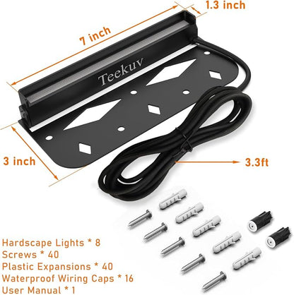 Teekuv 8 Pack 7 Inch Retaining Wall Lights, 5W LED Hardscape Lighting IP65 Waterproof 12V AC/DC Low Voltage Step Lights Outdoor, Soft White 2700K Landscape Wall Lighting for Pathway Paver Stair