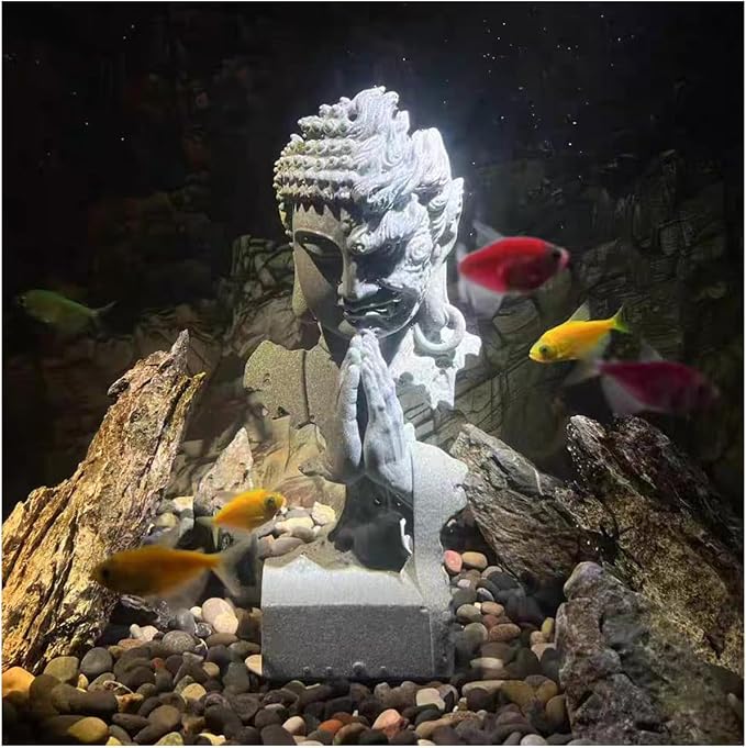 livelyfish Meditating Buddha Statue Zen Garden Statues Sandstone Thinker Buddha Sculpture Figurine for Fish Tank Aquarium Home Decorations, Gift (C)