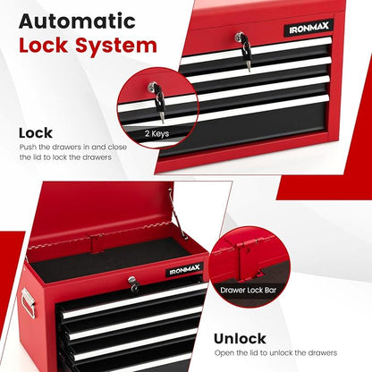 Goplus Tool Chest, 6 Drawers Rolling Tool Cabinet with Detachable Top Toolbox, Universal Lockable Wheels, Protective Liner, Auto Lock, Metal Tool Storage Cart, Tool Box for Garage Workshop