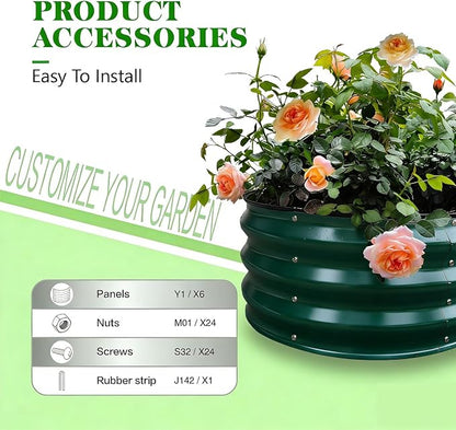 GrowHaus 2x2x1FT Galvanized Raised Garden Bed, Planter Boxes Outdoor Round Metal Garden Beds for Planting Vegetables Flowers Herbs Dark Green