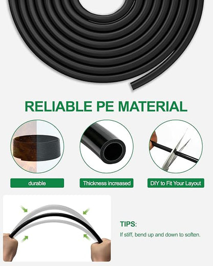 Drip Irrigation System for Garden, Automatic Garden Watering System with 180FT 1/2” & 1/3” Tubing, Dual Faucet, Adjustable Nozzle Emitters for Garden, Greenhouse, Lawn, Potted Plants