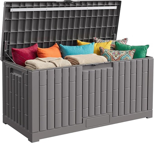 Jocoevol Deck Box 120 Gal, UV Resistant & Waterproof Outdoor Storage Box with Lock, Easy Assemble Storage Bins Container for Pool Patio Garden