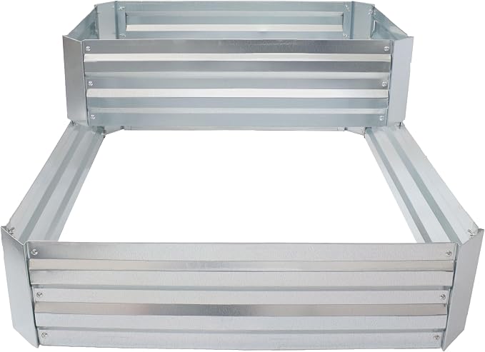 Sunnydaze 2-Tier Galvanized Steel Raised Garden Bed - for Flowers, Plants, and Vegetables - 94.5-Gal Soil Capacity - Silver