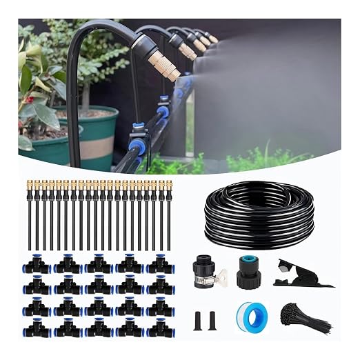 82FT Drip Irrigation Kit, Automatic Garden Watering System with Tool-Free Quick Connectors, 360° Bending Drippers & Copper Misting Nozzles for Greenhouse, Patio, Lawn & Vegetable Garden. (25M)