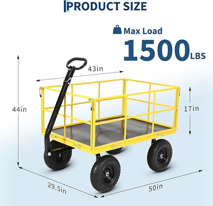 Heavy Duty 1500 Lbs Capacity Mesh Steel Garden Cart Folding Utility Wagon with Removable Sides, Garden Cart on Wheels for Gardening Soil, Tools, and Plant Transport