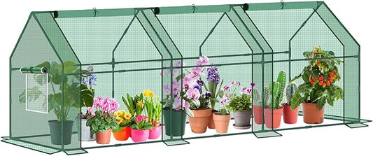 Mini Greenhouse for Outdoor,Portable Small Tunnel Greenhouses for Outdoors with Roll up Zipper Door for Protecting Plant (PE, 95" x 36" x 36")