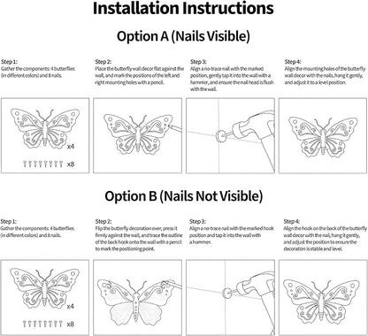 Hoikwo 4 Pack 9.6" Metal Butterfly Wall Decor, Outdoor Fence Wall Art Decor, Hanging Decoration for Garden Yard Living Room Bedroom Patio Balcony