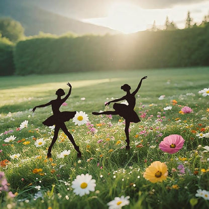 WADORN 2Pcs Ballet Girl Metal Decorative Garden Stakes, Black Ballet Dancer Silhouette Outdoor Statues Rustic Garden Ornament Gifts Yard Art Decoration Stake for Outdoor Backyard Patio Lawn Walkway