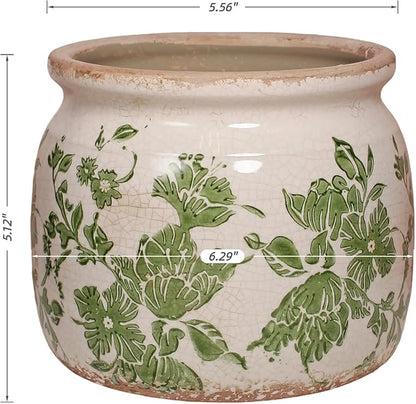 Tuscan Ceramic Indoor Plant Pot & Vase for Home Decor, 6.29'' Rustic Farmhouse Planter w/Drainage for Snake Plant, Pothos and Houseplants, Vintage Office & Tabletop Decoration, Gift for Mom (Green)