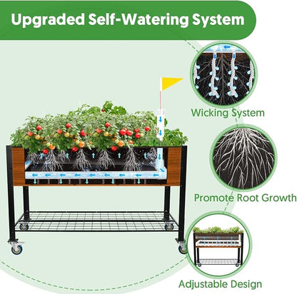 Raised Garden Bed with Legs and Wheels, Self-Watering Planter Box, 48x24x30 in Elevated Raised Bed with Drainage Hole, Built to Withstand Sun, Rain, and Wind for Up to 2 Years