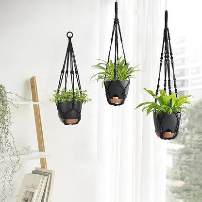 Mkono Hanging Planters, Macrame Plant Hangers with Self Watering Plant Pots Indoor Set of 3 Hanging Baskets Flower Pot Holders with Hooks No Tassels 3 Different Size for Boho Home Decor