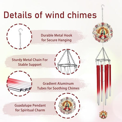 Our Lady of Guadalupe Wind Chimes for Outside with Wind Spinner, Summer Garden Patio Yard Decor, Virgin Mary Religious Wind Chime with Gift Box, Catholic Gifts for Women Mom Grandma