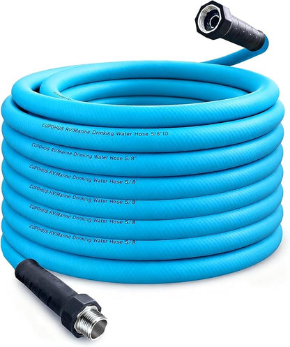 Cupohus RV Water Hose 75FT with Strain Relief Ends, Kink-Resistant Drinking Water Hose, 5/8''ID Potable Food Grade Hose with Storage Strap for RV, Marine, Camper, Truck, Car, Garden