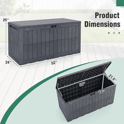 Tangkula 120 Gallon Outdoor Storage Box, Waterproof PP Resin Patio Storage Box with Lockable Lid for Indoor & Outdoor Use, 2-in-1 Rattan Design Deck Box for Cushions, Garden Tools