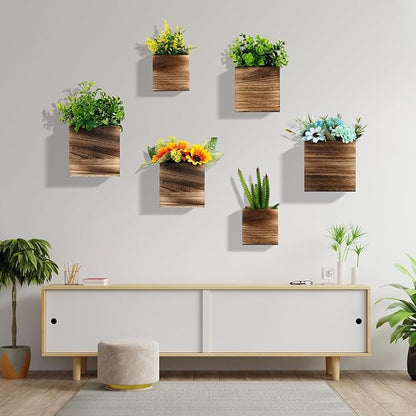 Ziliny 6 Pack Rustic Wood Wall Planters Hanging Wall Planters Pocket Vases Hanging Decor Vase for Plants Dried Flowers Faux Greenery Plants Indoor Living Room Bedroom Farmhouse Home Decor (3 Sizes)