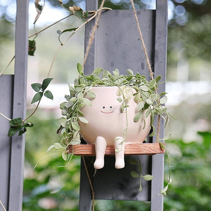 Large Swinging Smiley Face Planter Pot Hanging Flower Planters for Indoor and Outdoor Plants, Funny Succulent Pots for String of Pearls Plant Live- Ideal Gifts for Mother's Day and Christmas